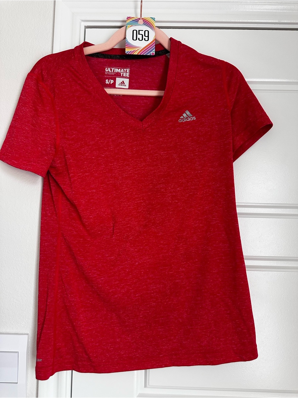 Adidas Women’s Red Ultimate Tee V-Neck Athletic Shirt